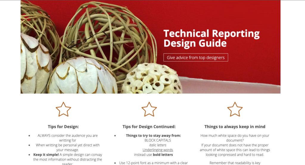 Screenshot of Technical Reporting Design Guide